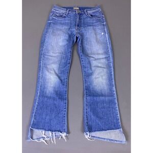 Women's Distressed Blue Denim Flared Jeans